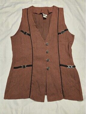 Vintage Gina K USA Brown Patterned Tailored Vest Waistcoat Hardware Details Sz L